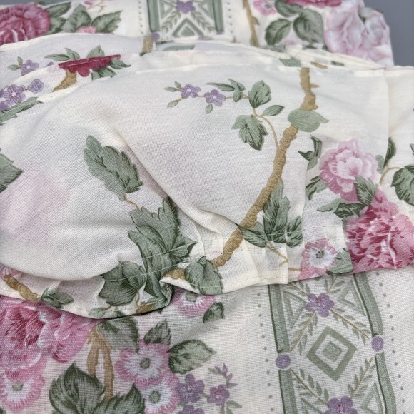 Vintage 84" Window Panel Rose Floral Design Pink Beige Curtain Byron & Tennyson - Picture 6 of 8